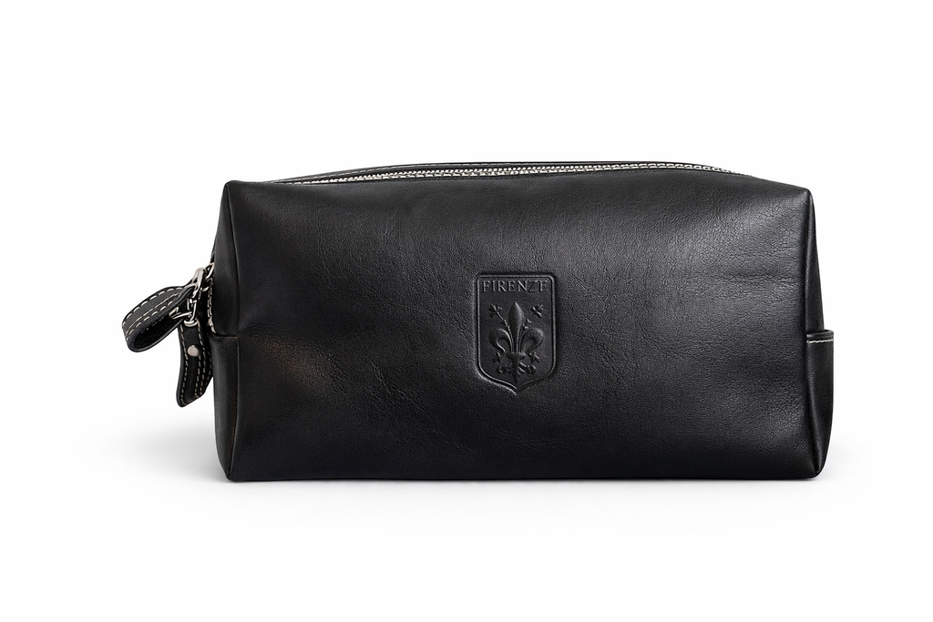 Firenze Double-Zip Leather Dopp Kit - Black