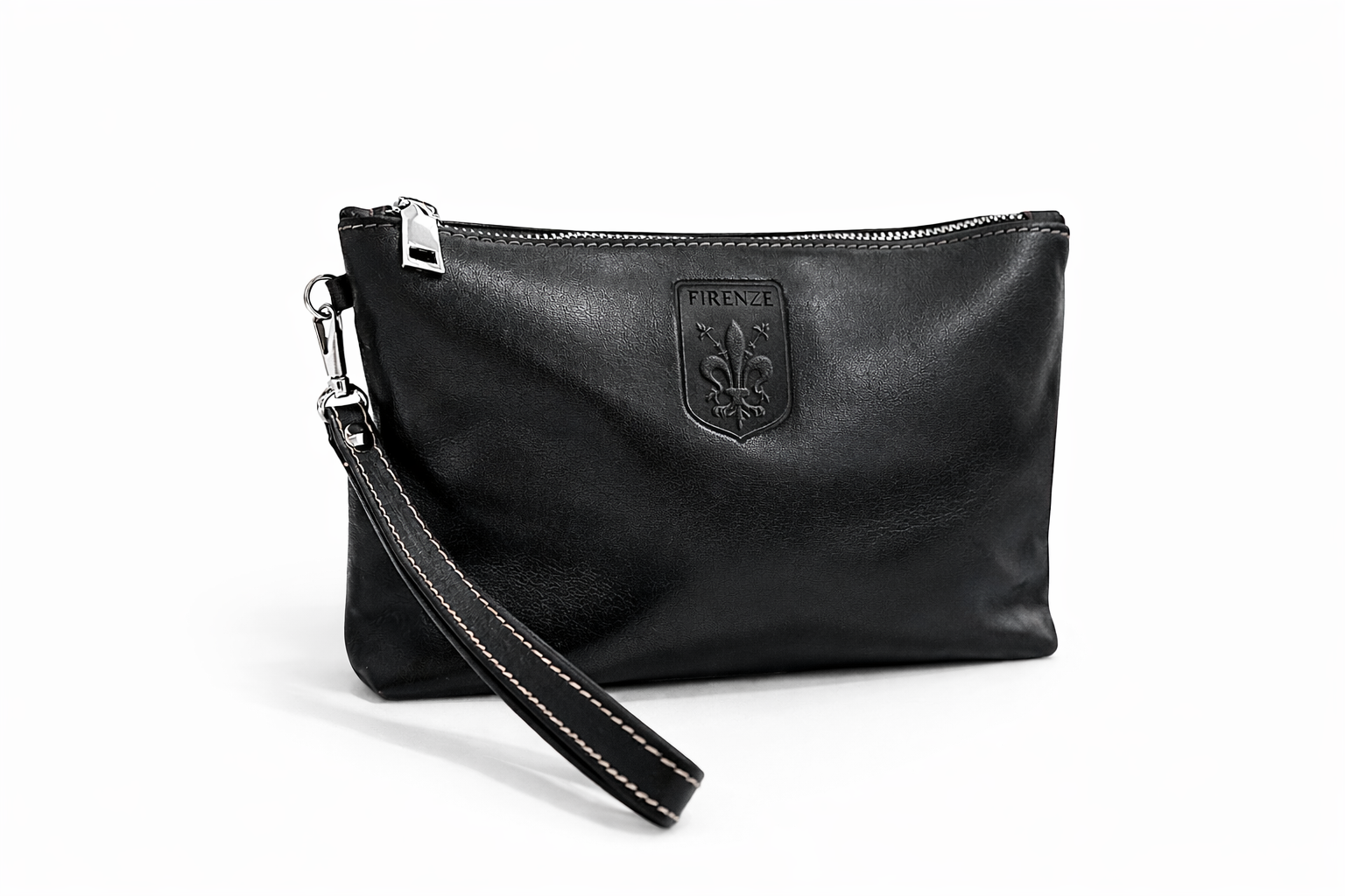 Firenze Smooth Leather Wristlet Pouch – Handcrafted in Italy (Black)