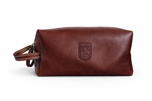 Firenze Double-Zip Leather Dopp Kit - Brown