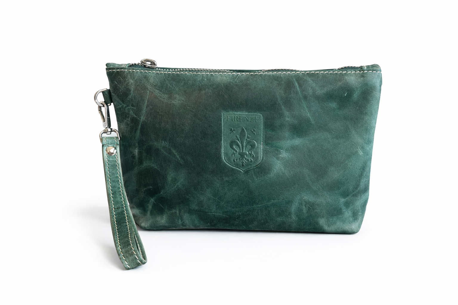 Firenze Smooth Leather Wristlet Pouch – Handcrafted in Italy (Teal)
