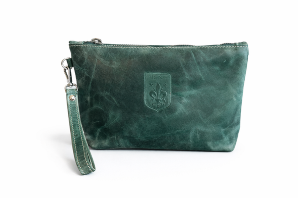 Firenze Smooth Leather Wristlet Pouch – Handcrafted in Italy (Teal)