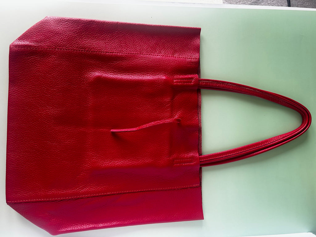 Italian Leather Tote Bag - Red