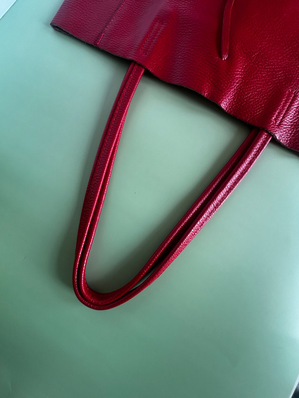 Italian Leather Tote Bag - Red
