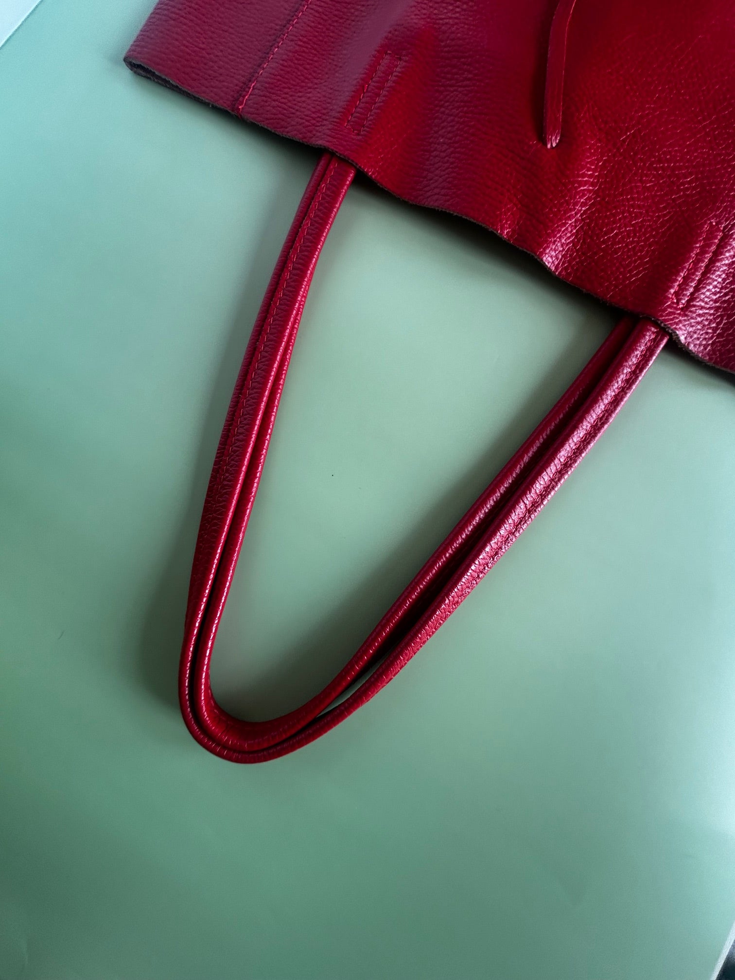 Italian Leather Tote Bag - Red