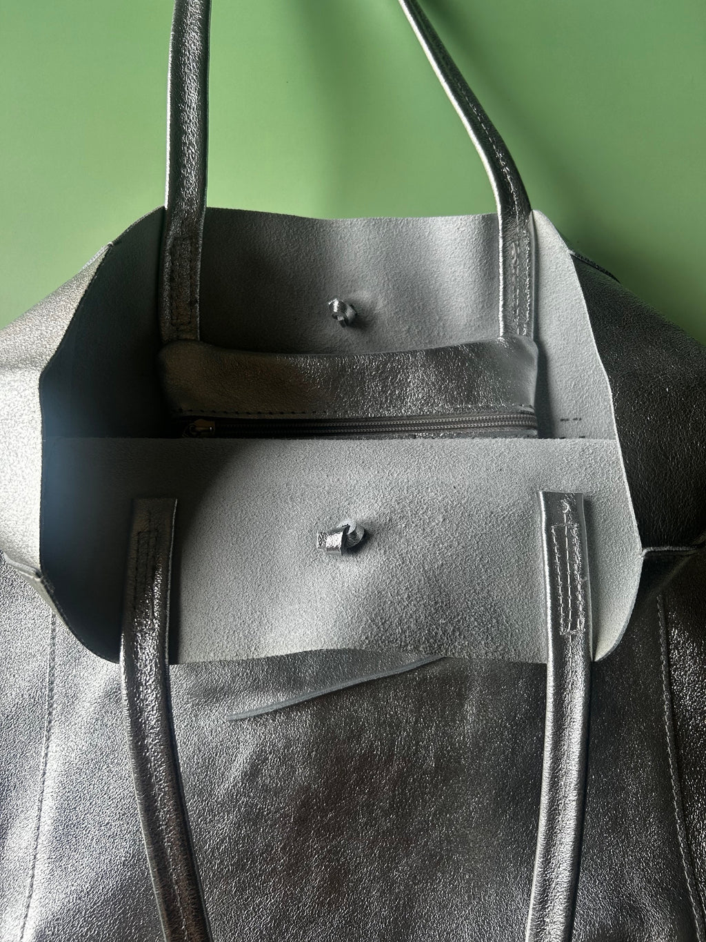 Italian Leather Tote Bag - Silver