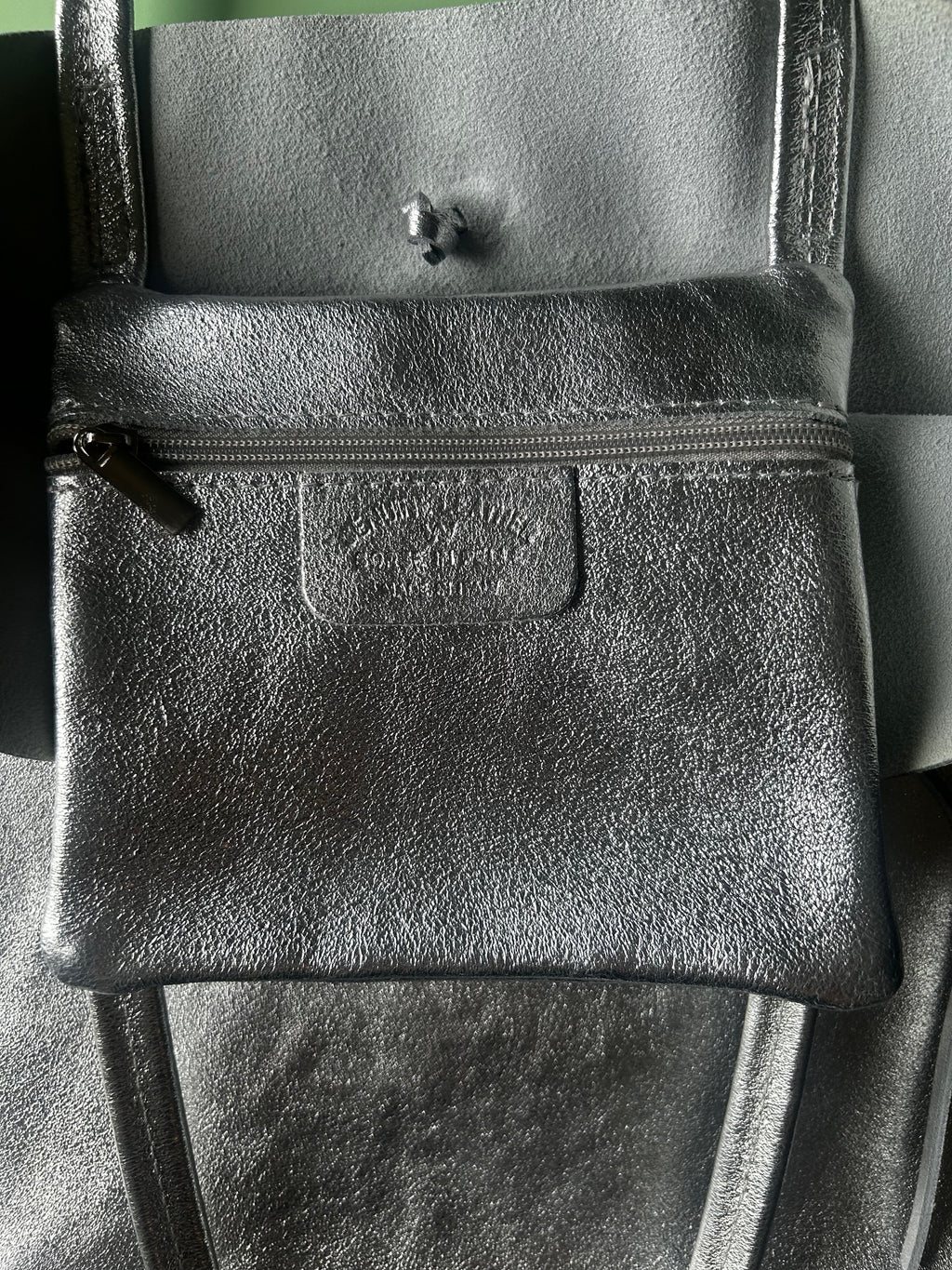 Italian Leather Tote Bag - Silver