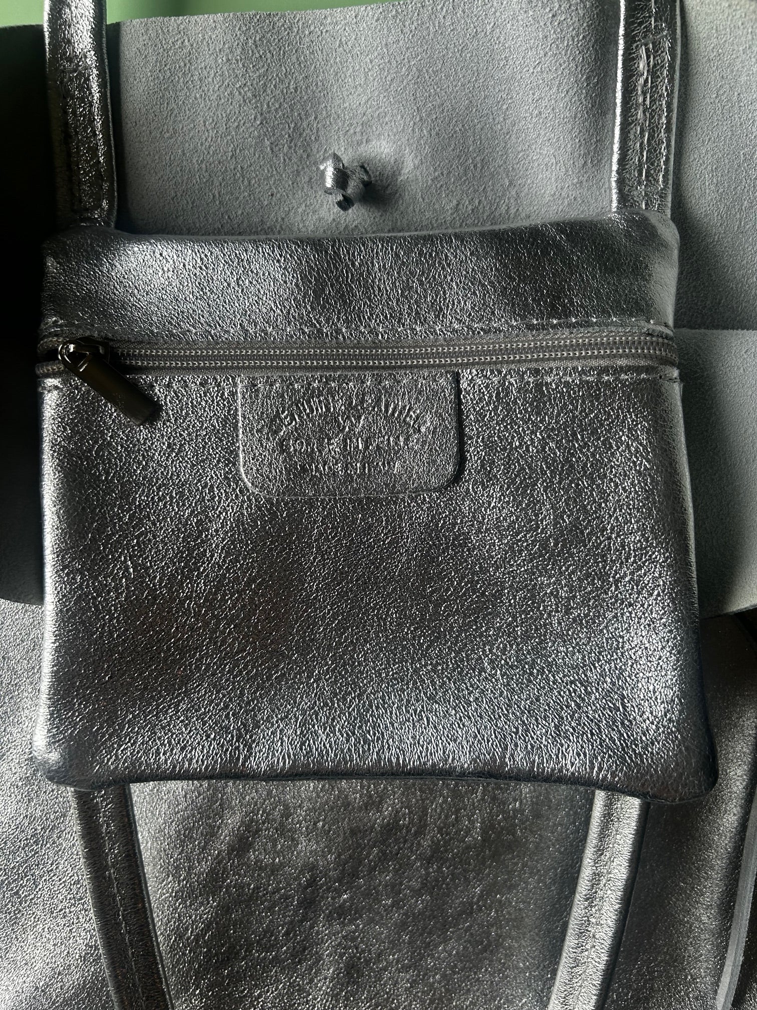 Italian Leather Tote Bag - Silver