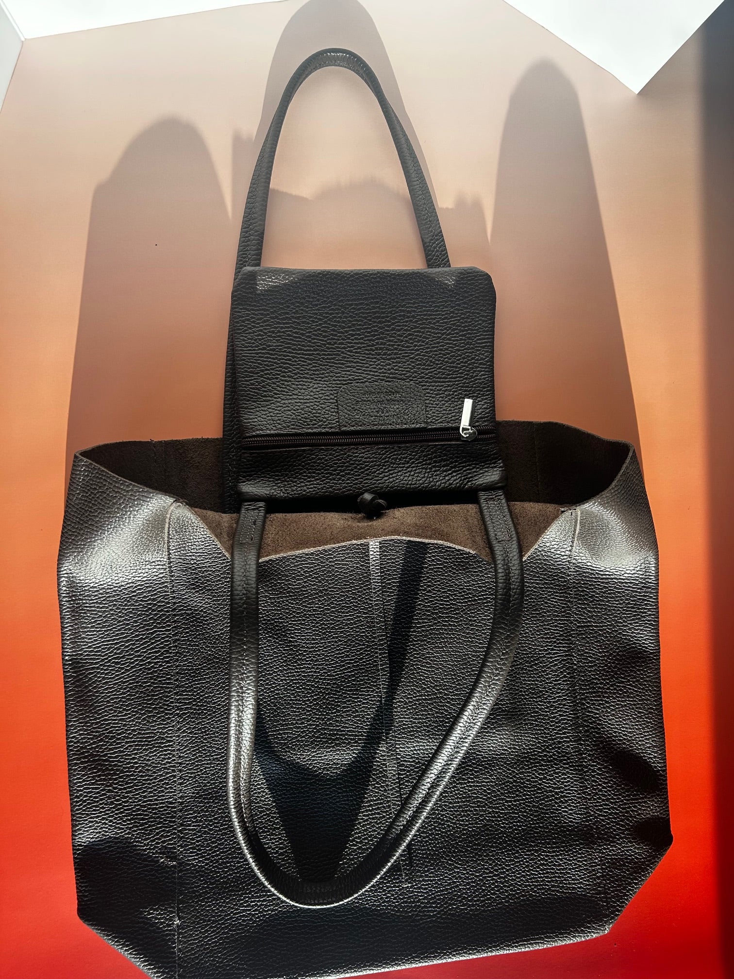 Italian Leather Tote Bag - Black