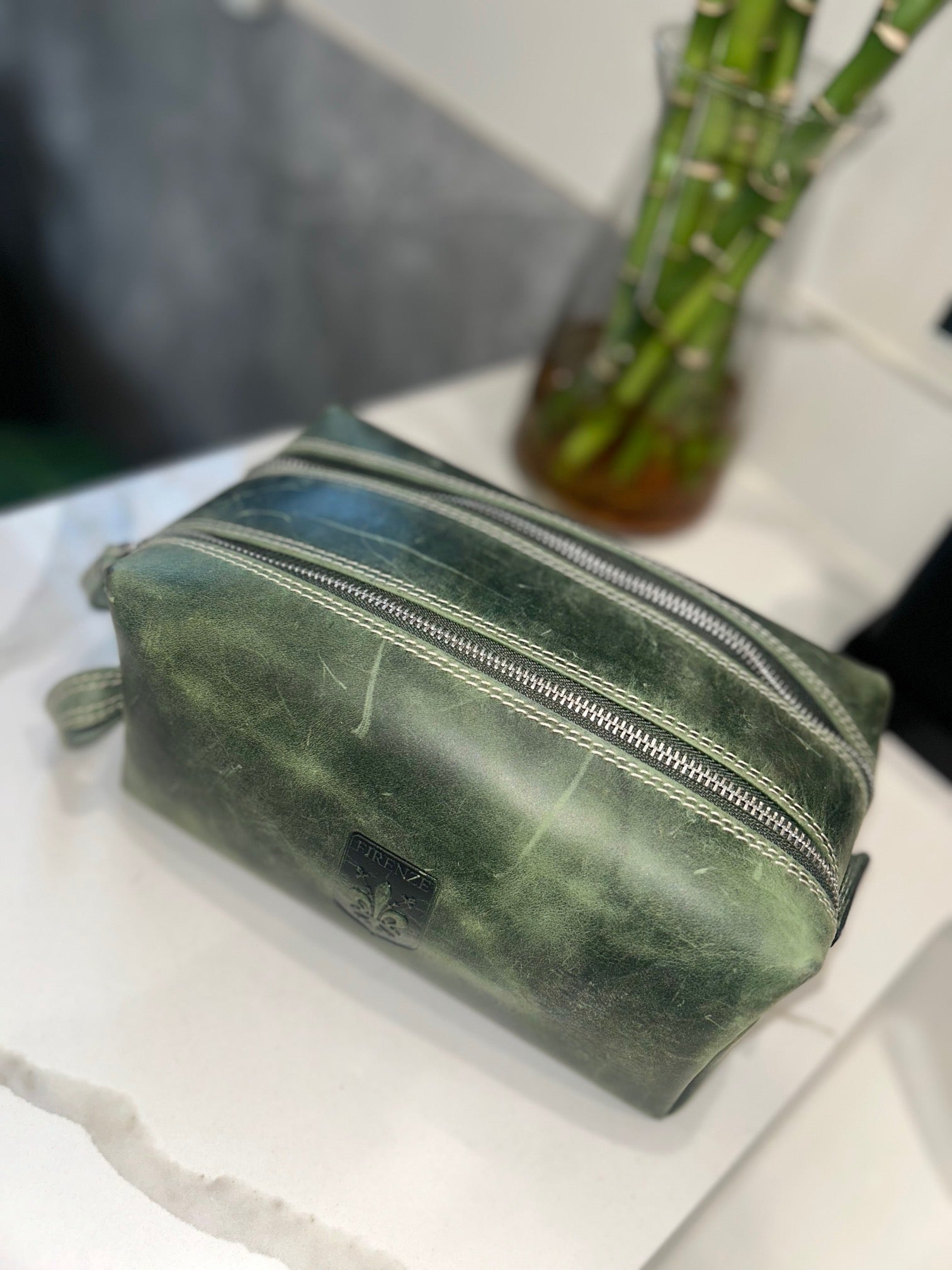 Firenze Double-Zip Leather Dopp Kit – Forest Green