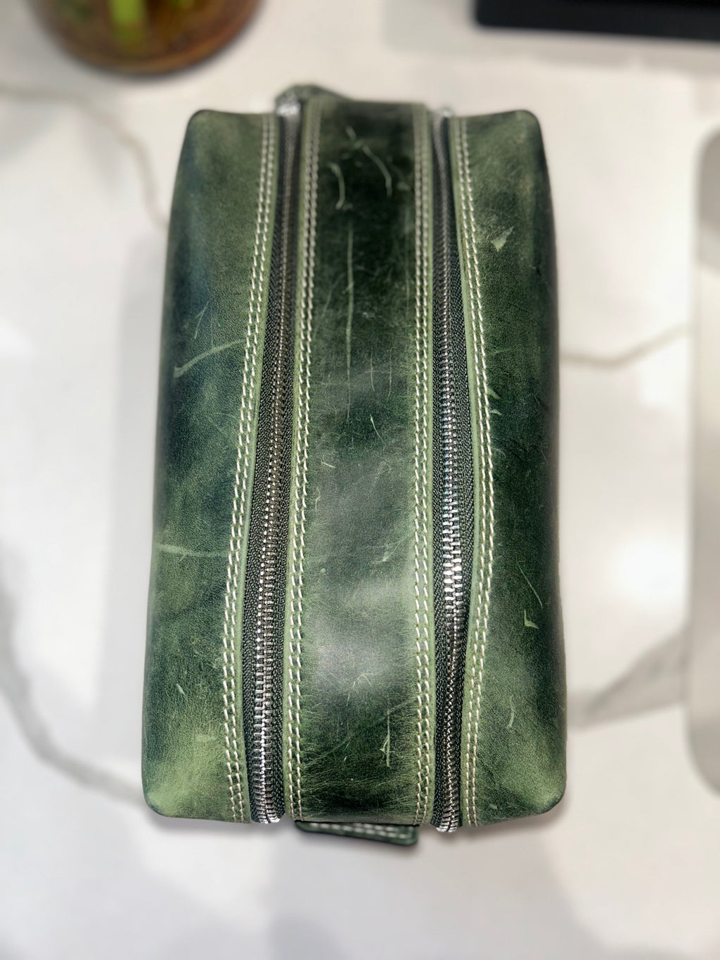 Firenze Double-Zip Leather Dopp Kit – Forest Green