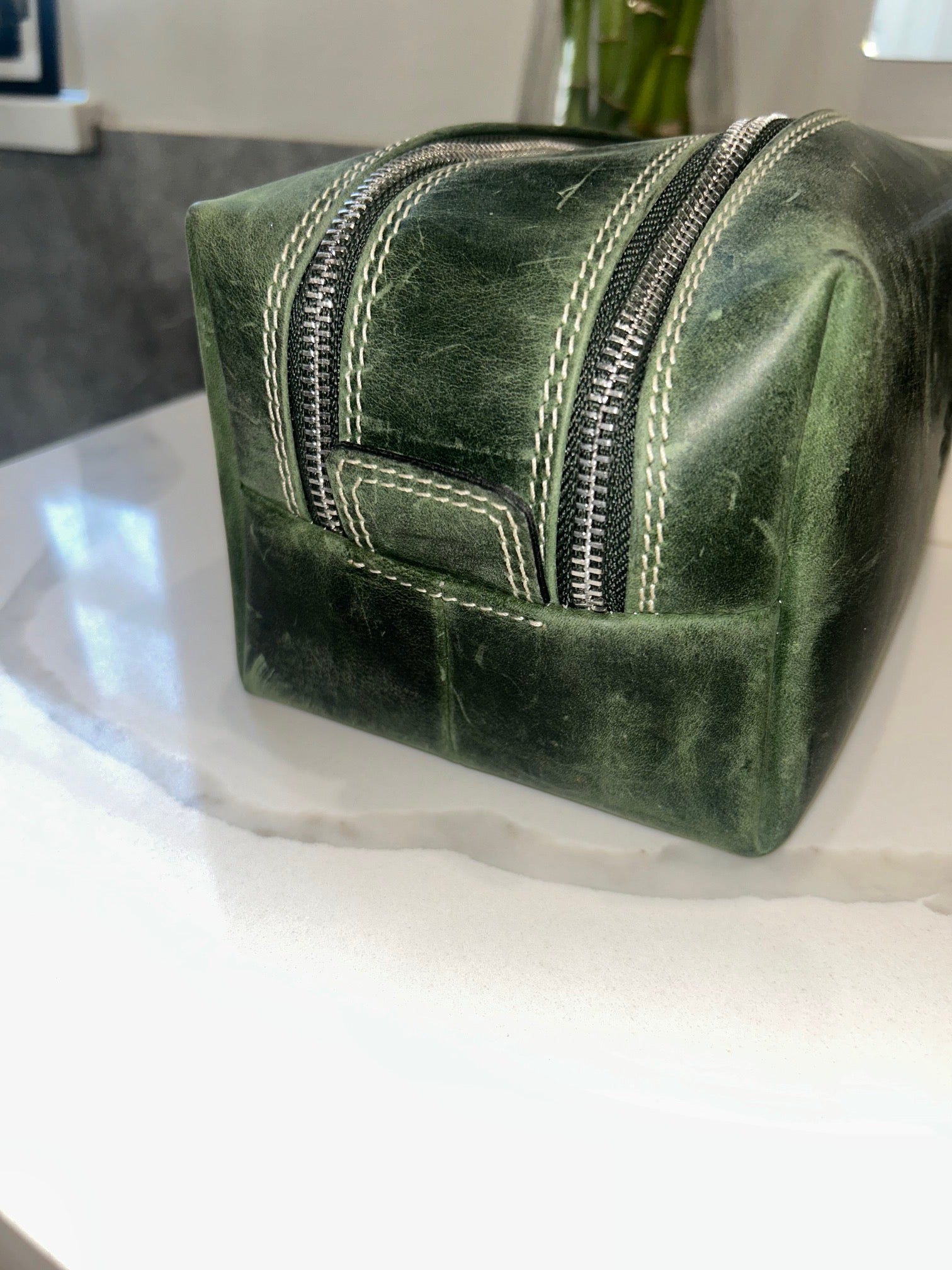 Firenze Double-Zip Leather Dopp Kit – Forest Green