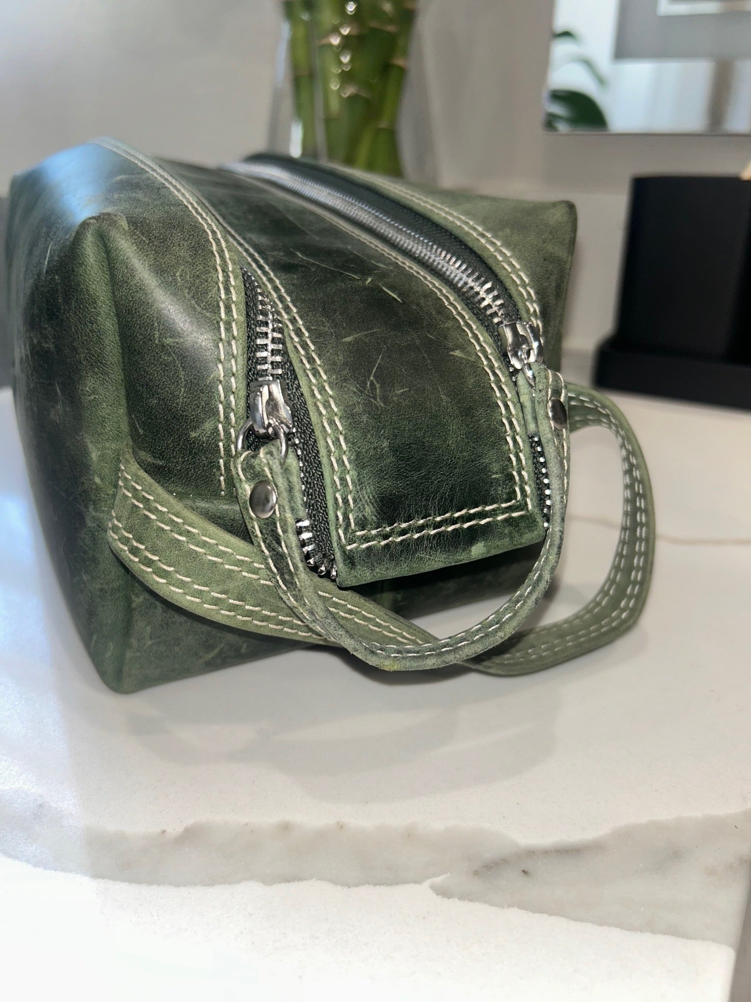 Firenze Double-Zip Leather Dopp Kit – Forest Green