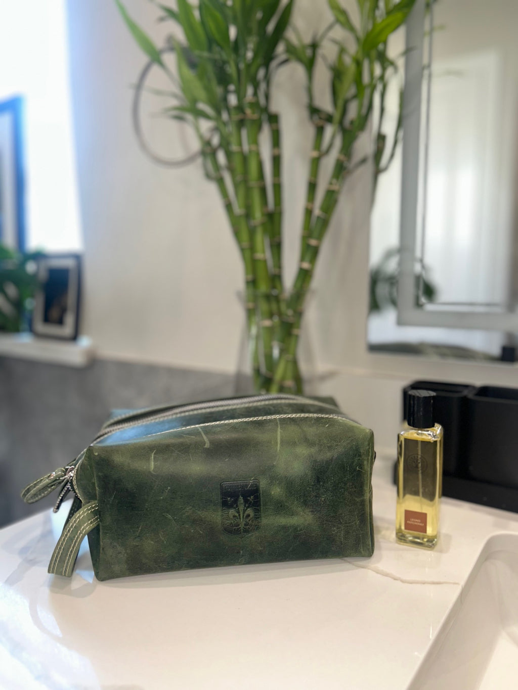 Firenze Double-Zip Leather Dopp Kit – Forest Green