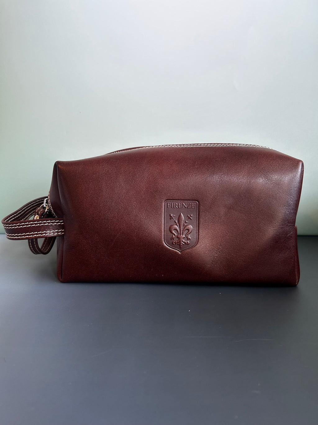 Firenze Double-Zip Leather Dopp Kit - Brown