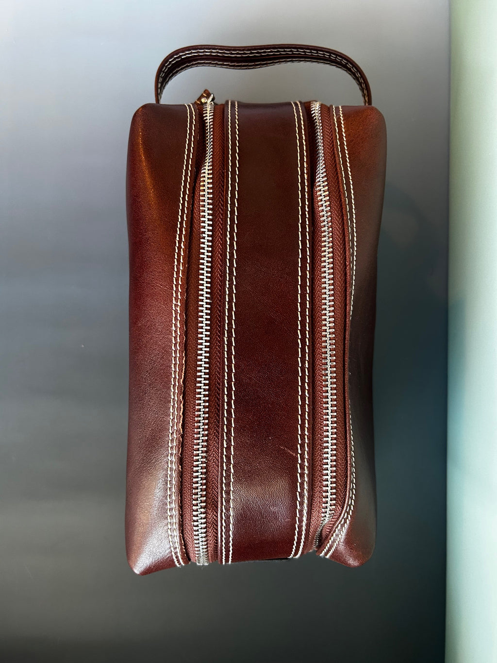 Firenze Double-Zip Leather Dopp Kit - Brown