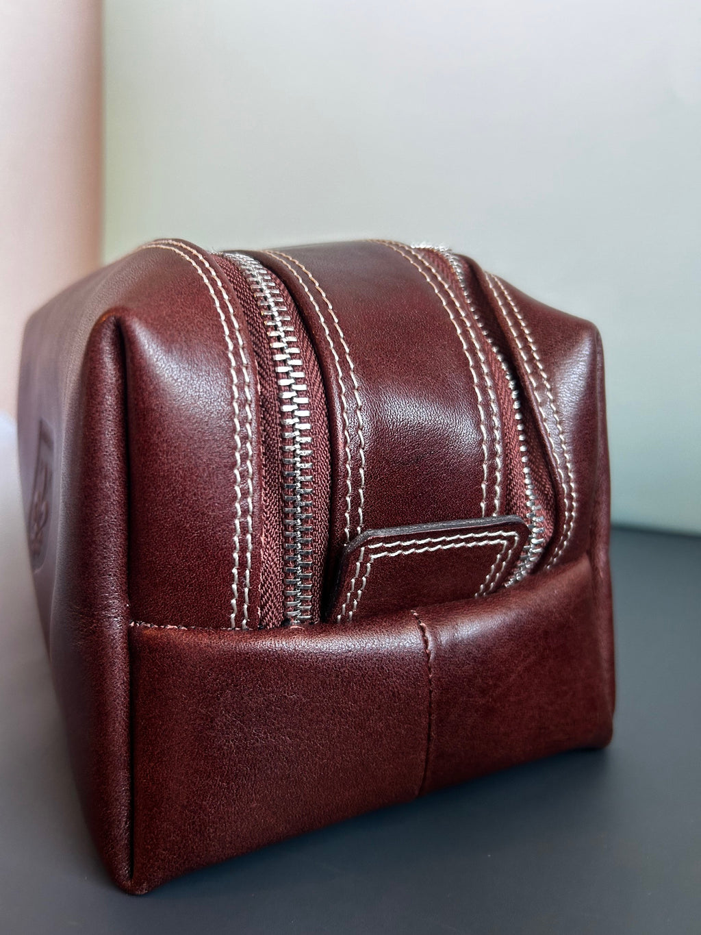 Firenze Double-Zip Leather Dopp Kit - Brown