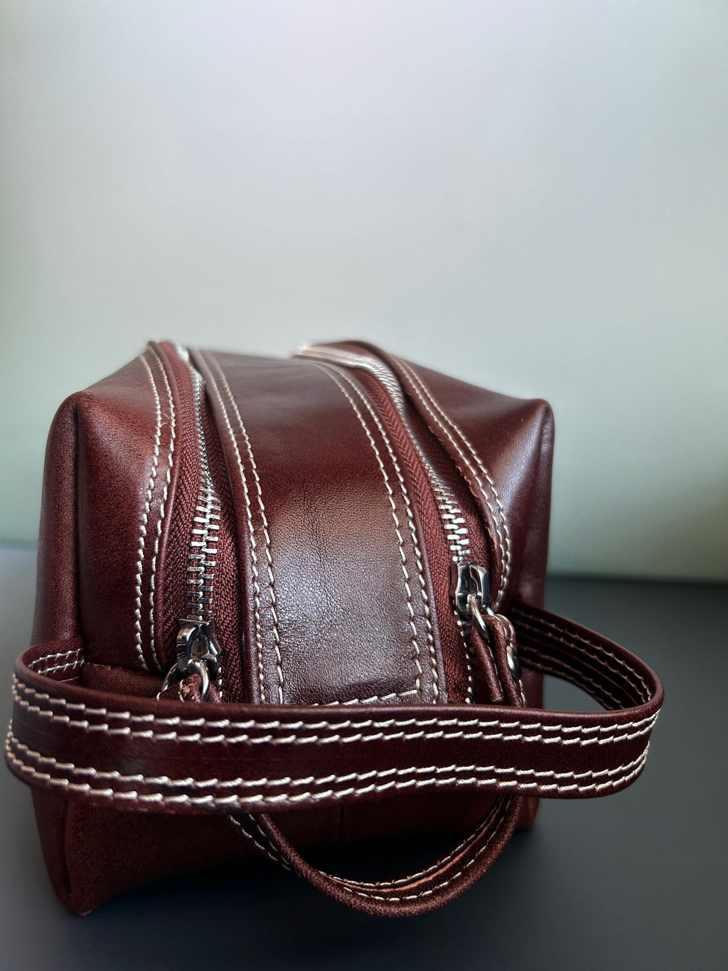 Firenze Double-Zip Leather Dopp Kit - Brown
