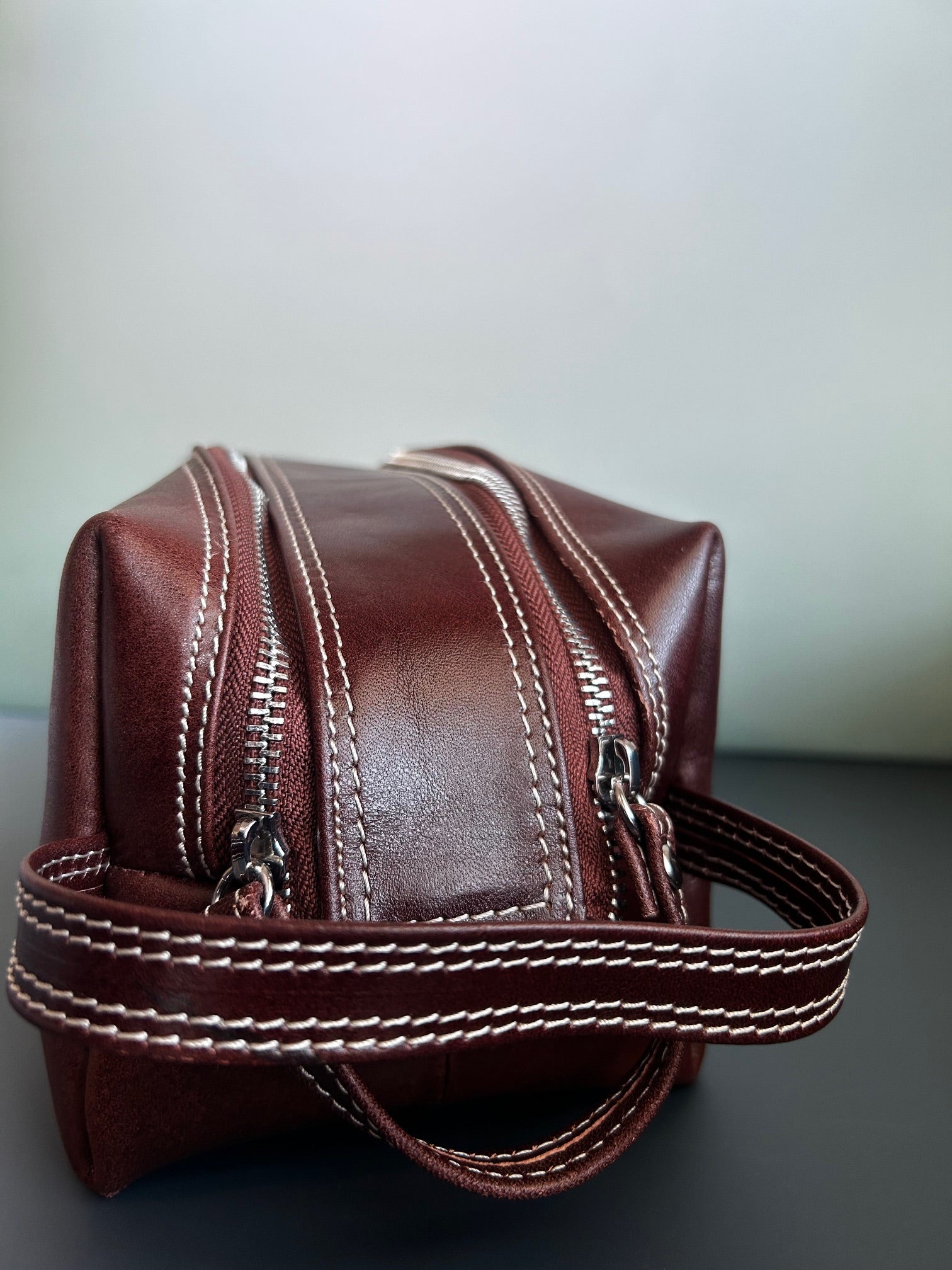 Firenze Double-Zip Leather Dopp Kit - Brown