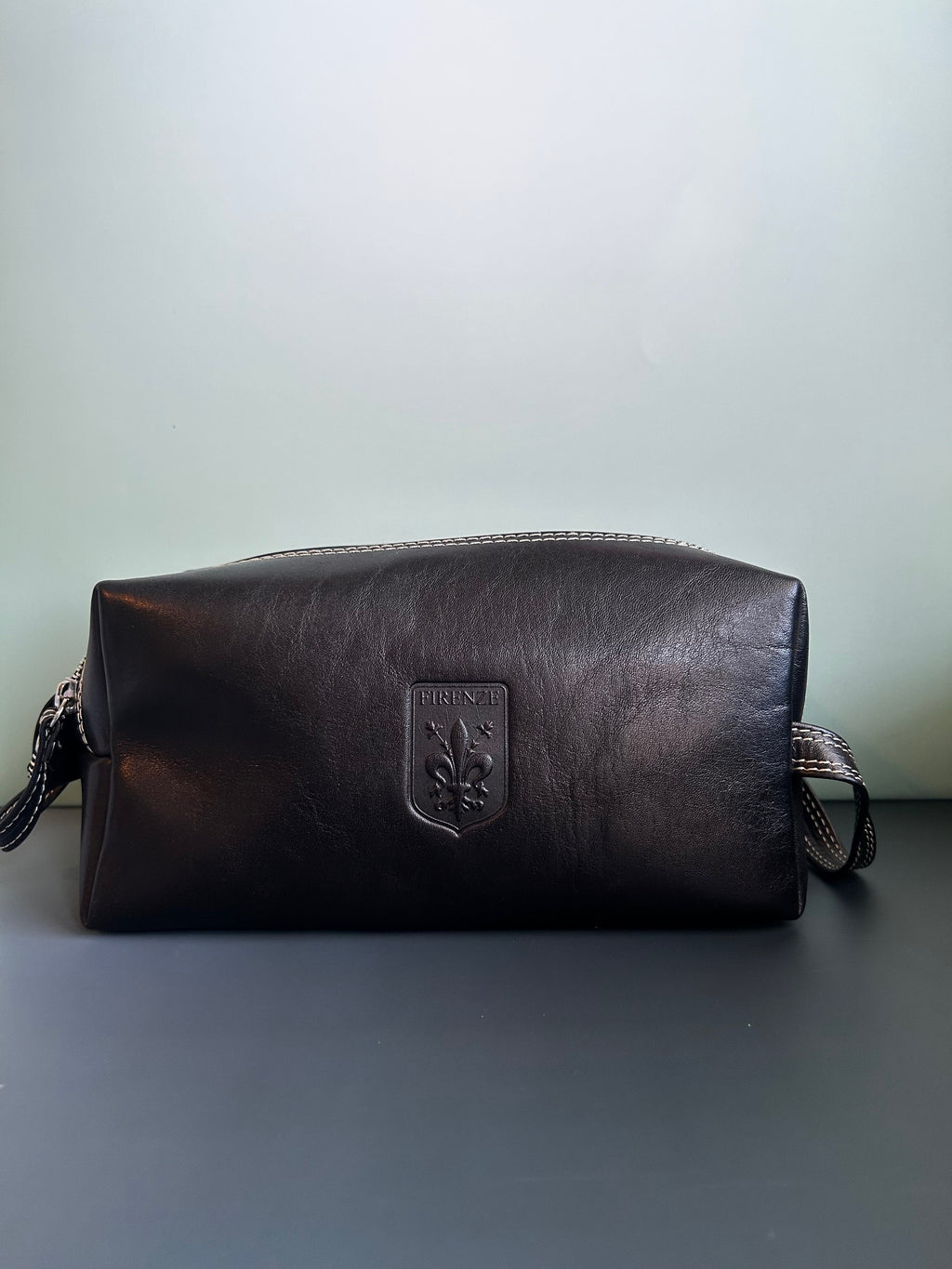 Firenze Double-Zip Leather Dopp Kit - Black
