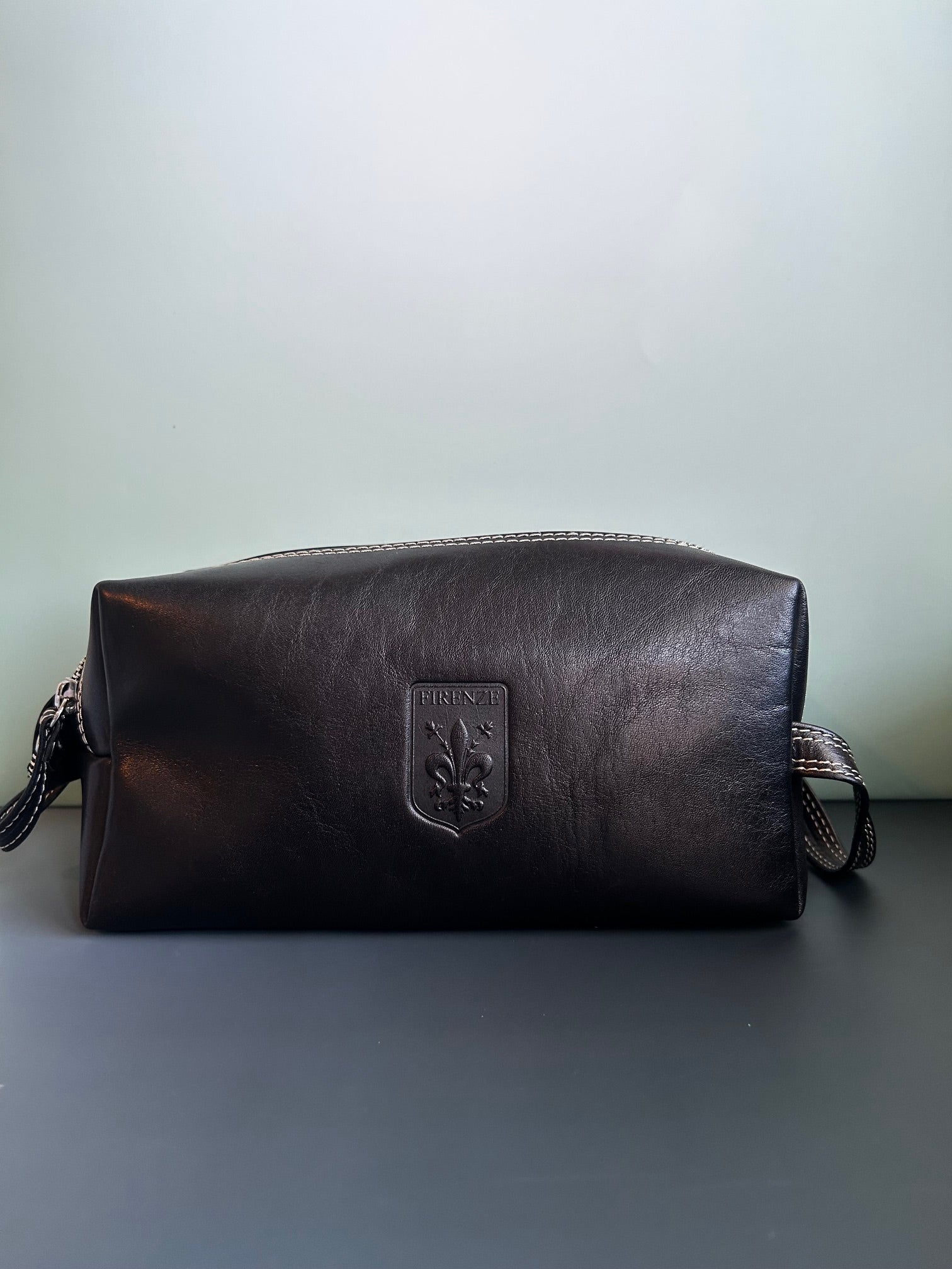 Firenze Double-Zip Leather Dopp Kit - Black