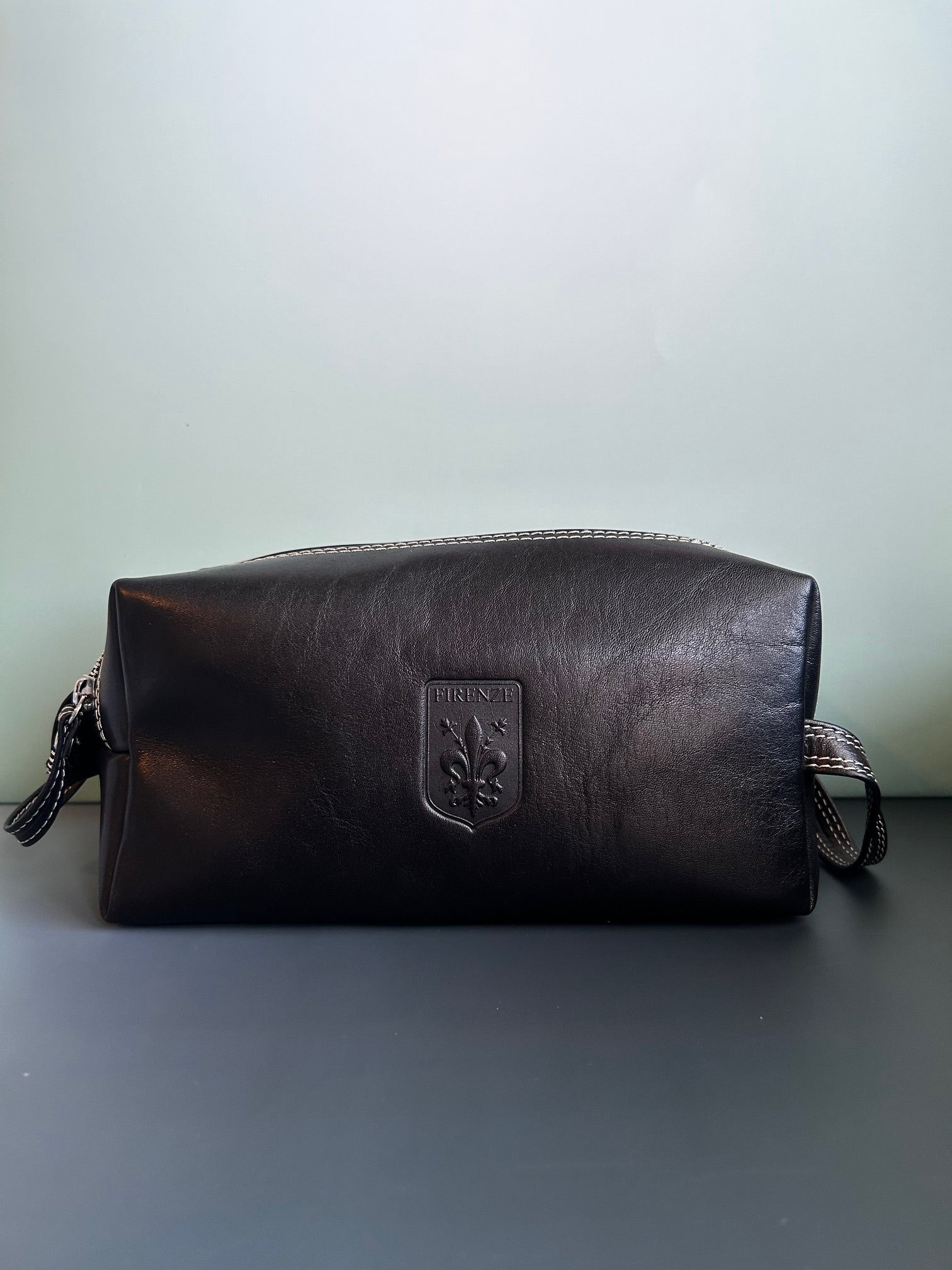 Firenze Double-Zip Leather Dopp Kit - Black