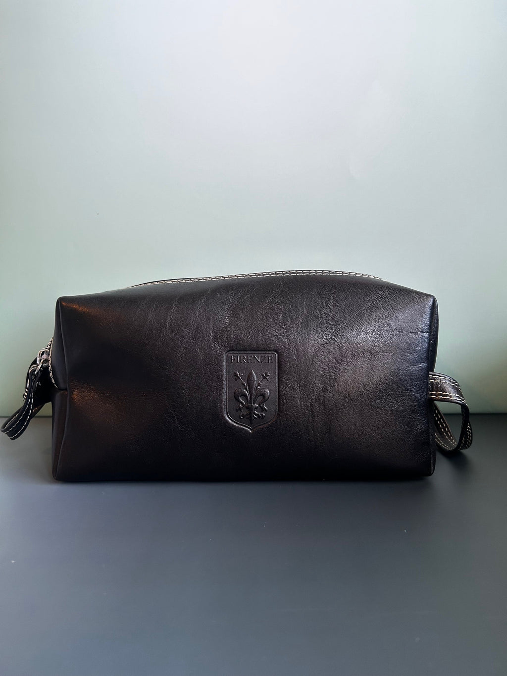 Firenze Double-Zip Leather Dopp Kit - Black