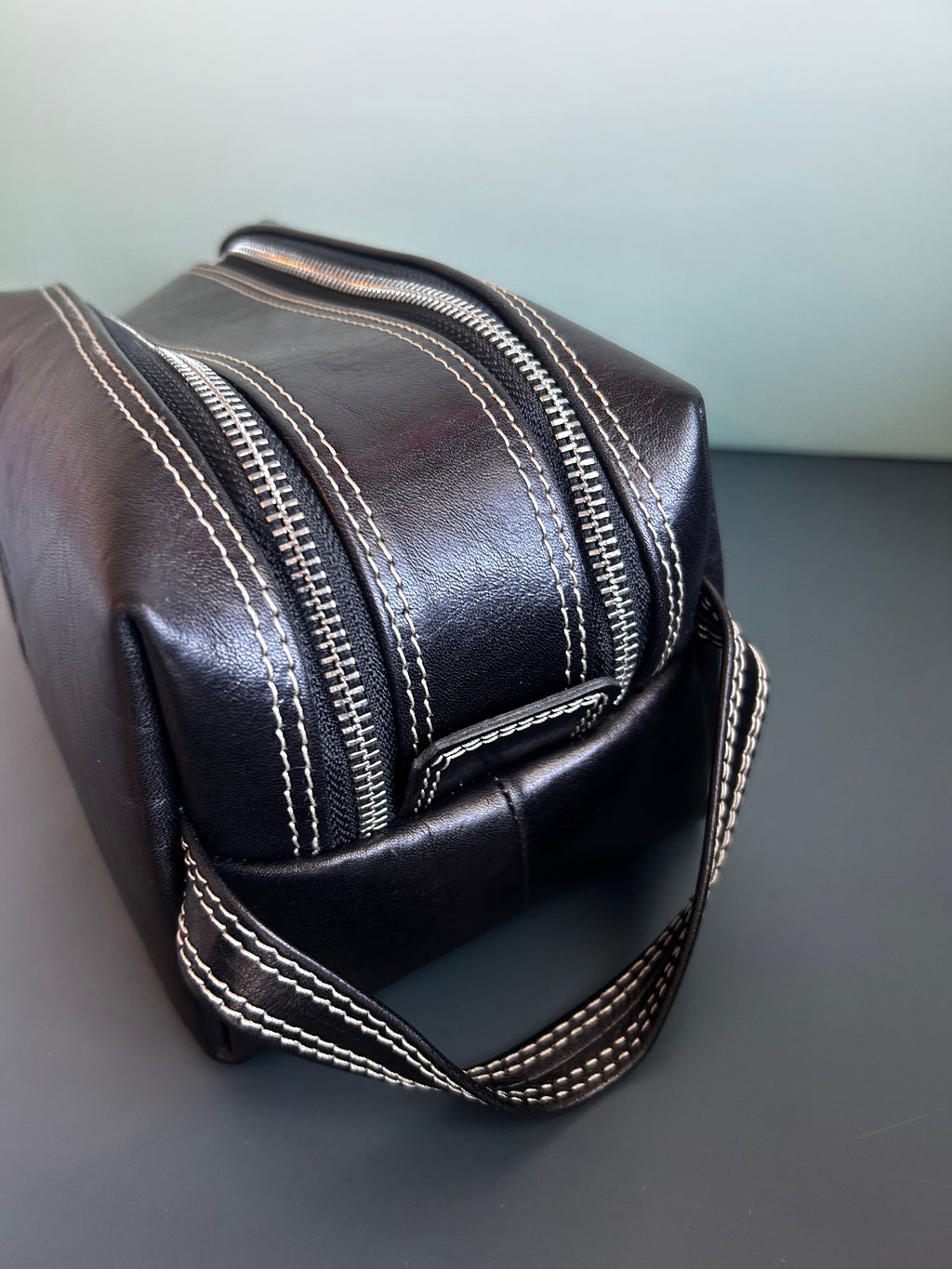 Firenze Double-Zip Leather Dopp Kit - Black