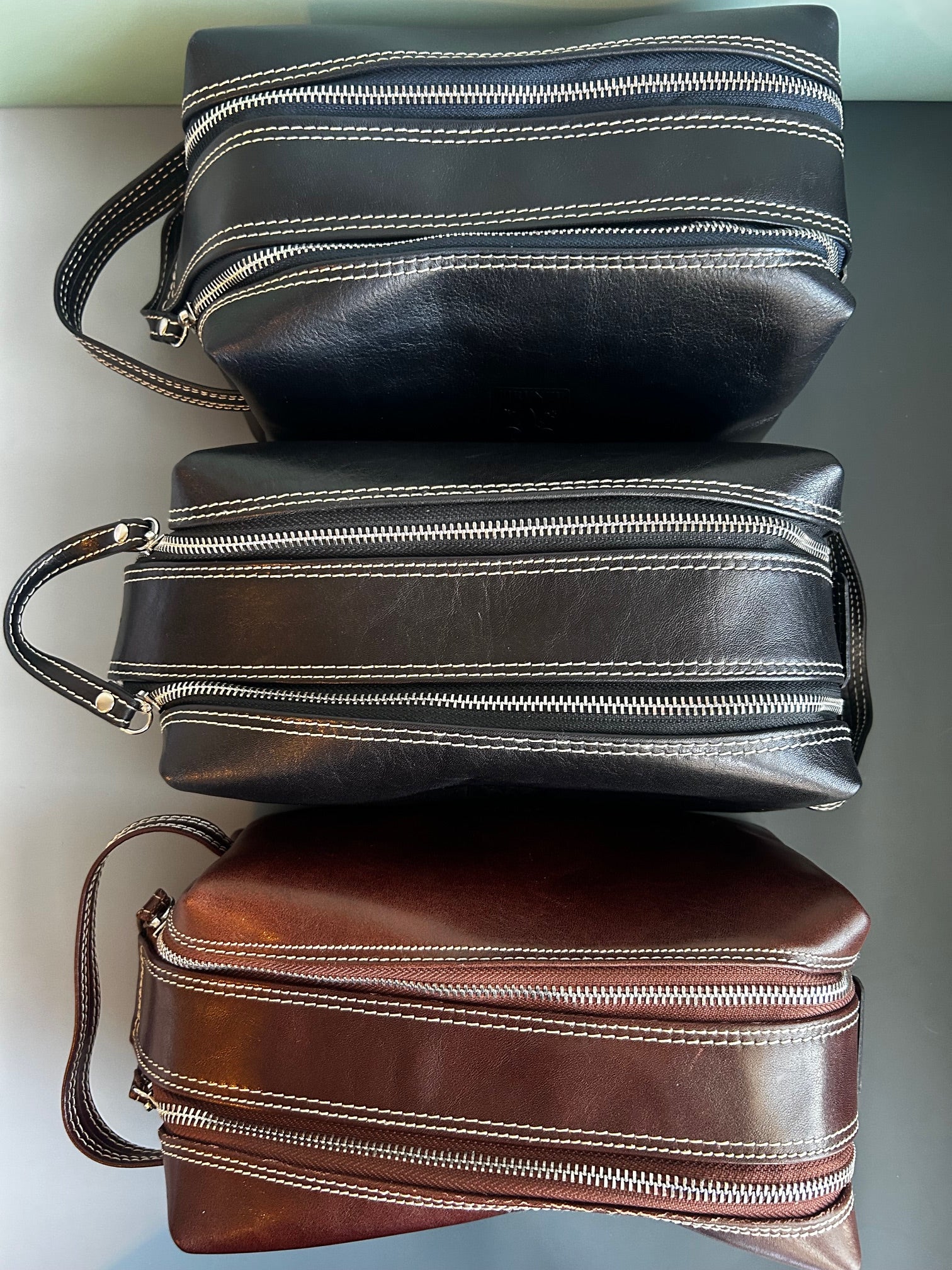 Firenze Double-Zip Leather Dopp Kit - Brown
