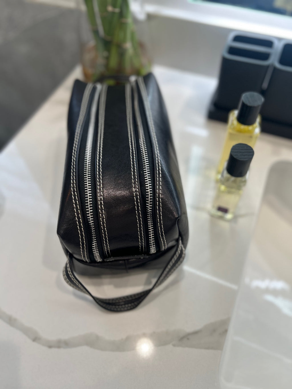 Firenze Double-Zip Leather Dopp Kit - Black