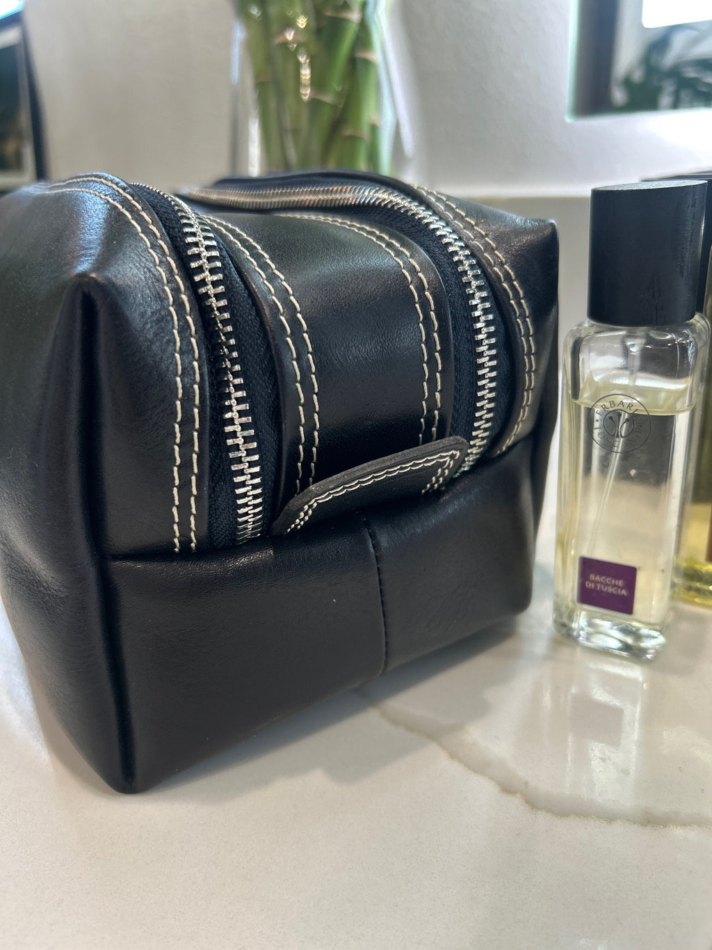 Firenze Double-Zip Leather Dopp Kit - Black