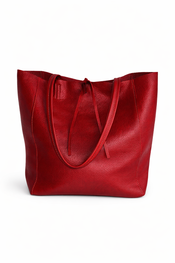Italian Leather Tote Bag - Red