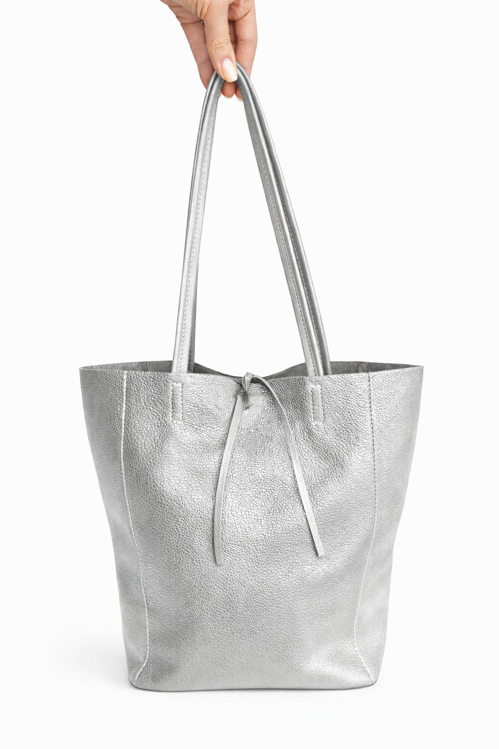 Italian Leather Tote Bag - Silver